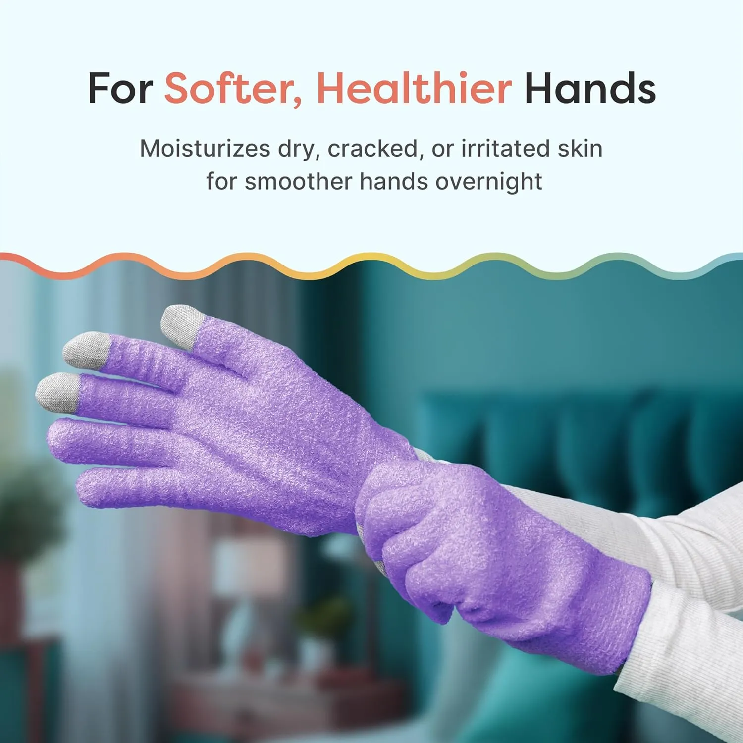 ZenToes Moisturizing Gloves for Dry Hands and Eczema, Gel Infused with Jojoba Seed Oil, Olive Oil and Vitamin E, Overnight Hand Moisturizer (OSFM, Fuzzy Lilac with Media Tips)