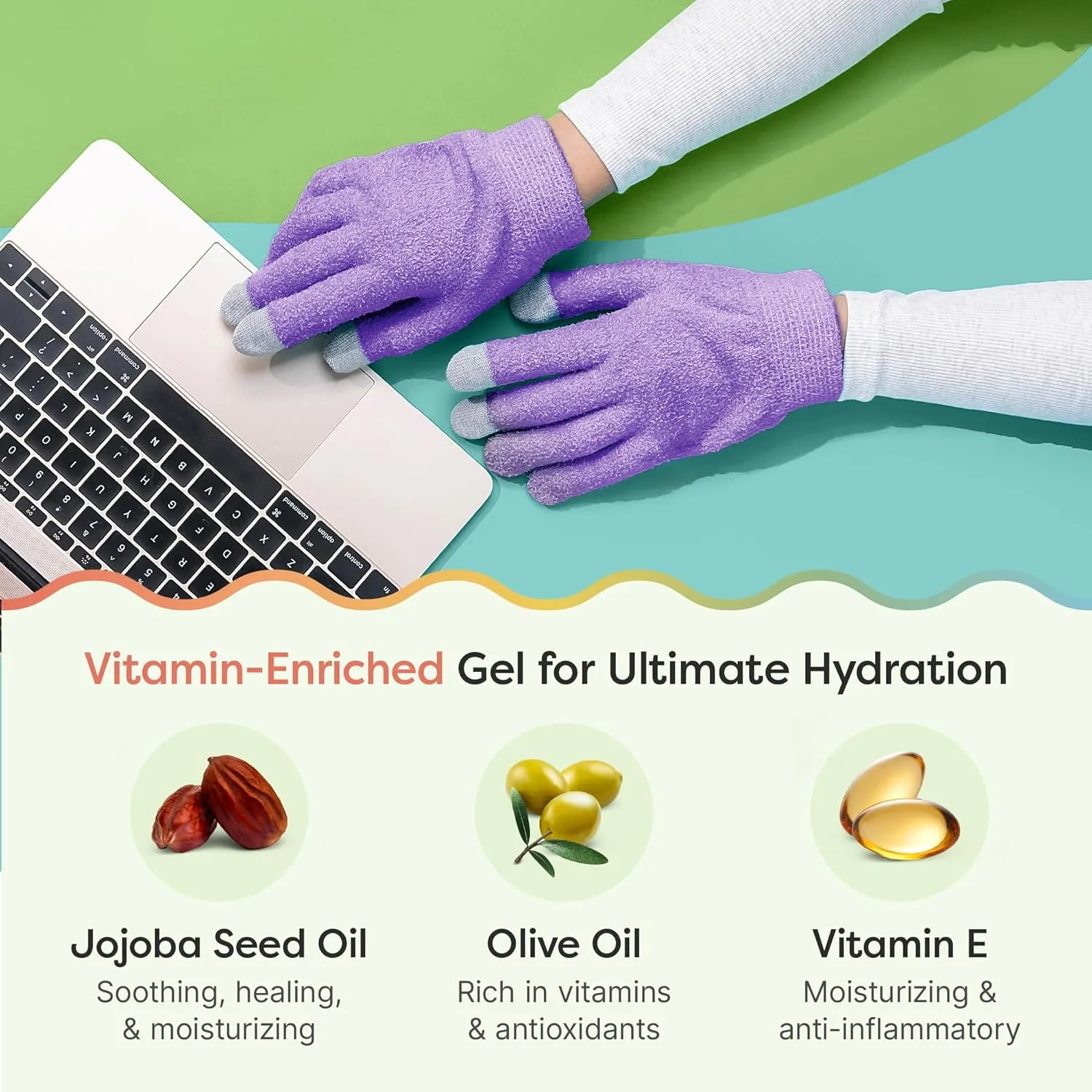 ZenToes Moisturizing Gloves for Dry Hands and Eczema, Gel Infused with Jojoba Seed Oil, Olive Oil and Vitamin E, Overnight Hand Moisturizer (OSFM, Fuzzy Lilac with Media Tips)