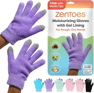 ZenToes Moisturizing Gloves for Dry Hands and Eczema, Gel Infused with Jojoba Seed Oil, Olive Oil and Vitamin E, Overnight Hand Moisturizer (OSFM, Fuzzy Lilac with Media Tips)