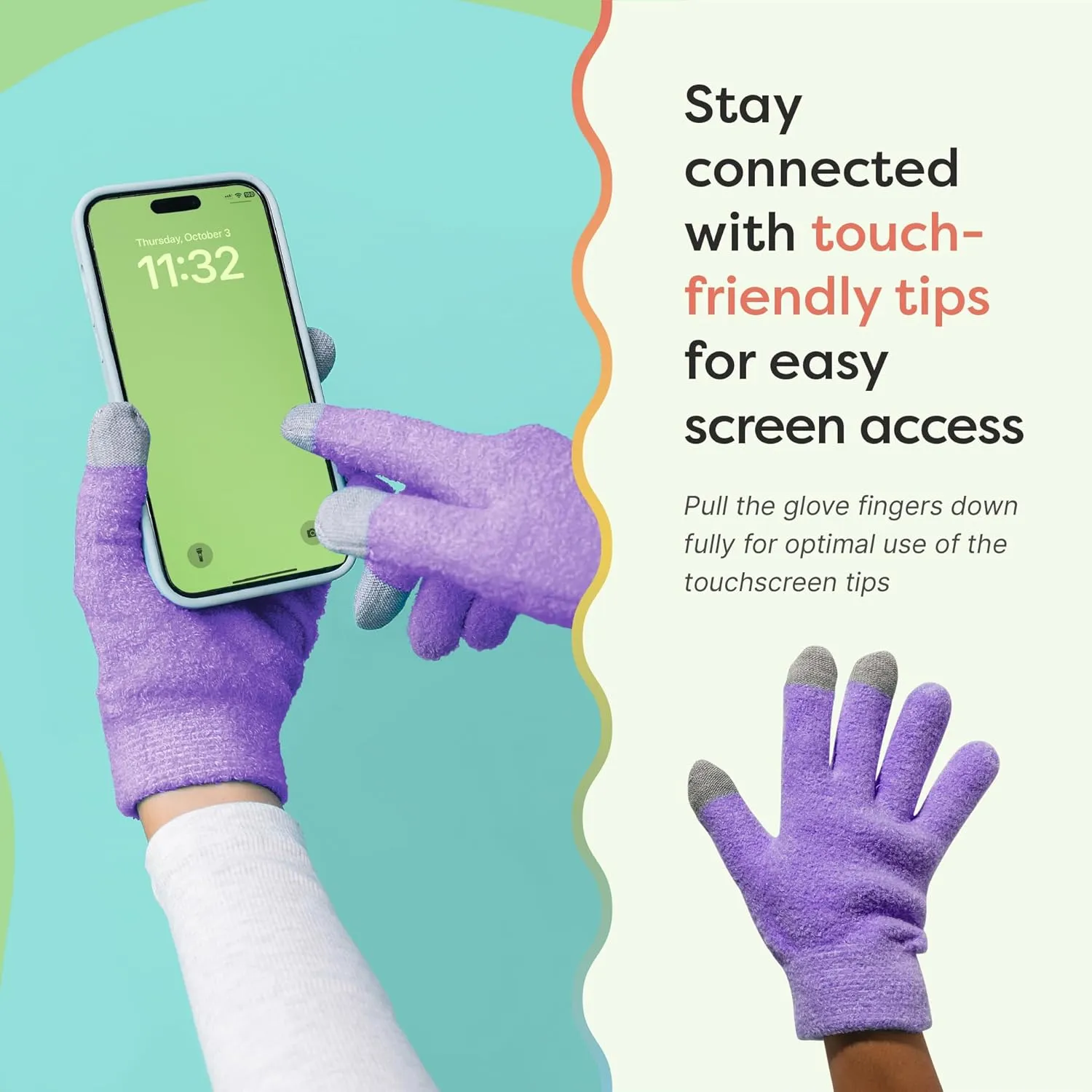 ZenToes Moisturizing Gloves for Dry Hands and Eczema, Gel Infused with Jojoba Seed Oil, Olive Oil and Vitamin E, Overnight Hand Moisturizer (OSFM, Fuzzy Lilac with Media Tips)