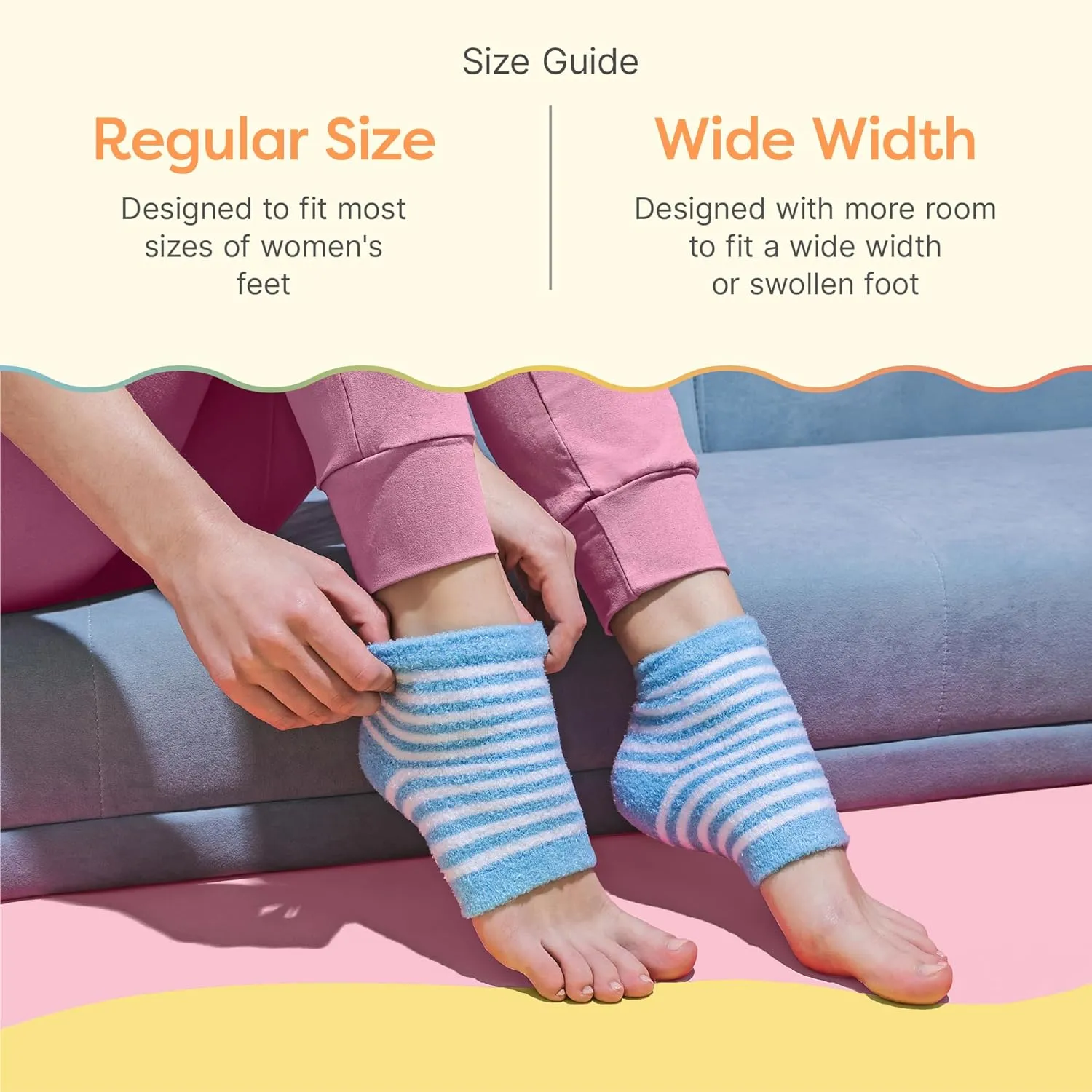 ZenToes Moisturizing Socks for Cracked Heel Treatment - Vitamin E, Olive Oil and Jojoba Oil Infused Heel Socks to Soften and Hydrate (Blue & White Stripes, Regular)