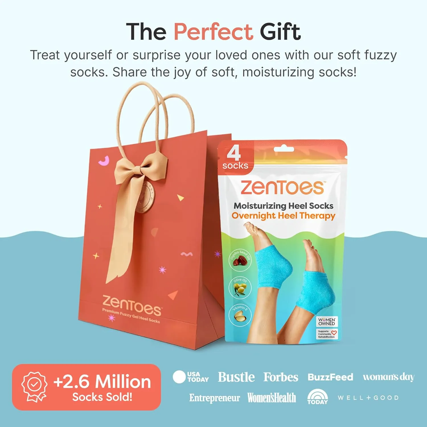 ZenToes Moisturizing Socks for Cracked Heel Treatment - Vitamin E, Olive Oil and Jojoba Oil Infused Heel Socks to Soften and Hydrate (Fuzzy Blue, Regular)