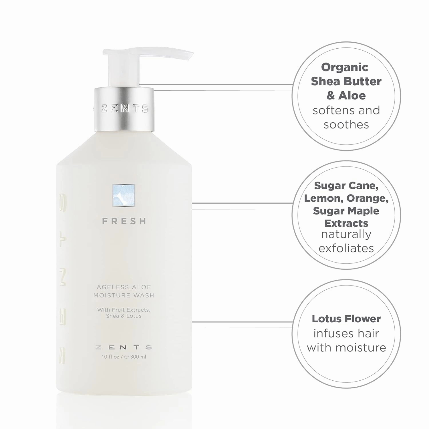 Zents Hand & Body Wash (Fresh Fragrance) | Hydrating Anti-Aging Cleanser with Organic Shea Butter & Aloe for Dry Skin | Gentle & Nourishing | 10 fl oz