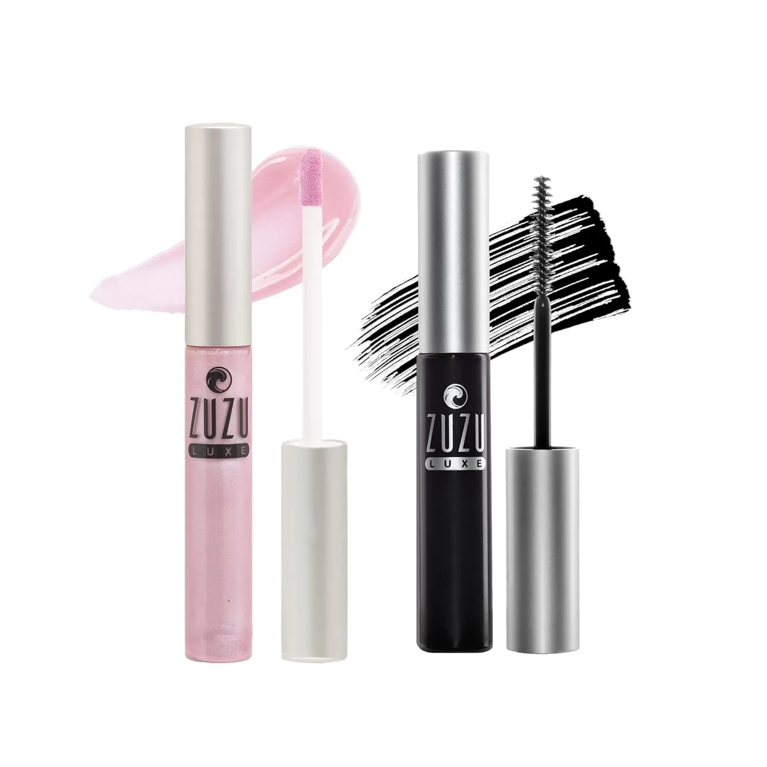 Zuzu Luxe Sheer Lip Gloss GIFTSET, Natural Lip Gloss, Paraben Free, Vegan, Gluten-free, Cruelty-free, Non GMO, 0.17 oz (Divinity Gloss/Onyx Mascara)